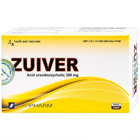  Thuốc Zuiver 300mg DaviPharm làm tan sỏi giàu cholesterol, điều trị sơ gan (3 vỉ x 10 viên) 