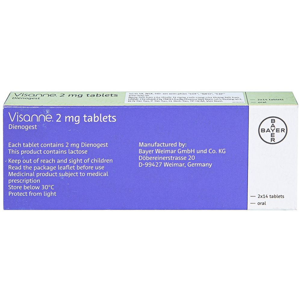  Thuốc Visanne 2mg Bayer hỗ trợ điều trị lạc nội mạc tử cung (2 vỉ x 14 viên) 