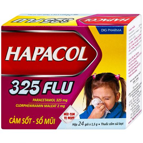  Cốm Hapacol 325 Flu DHG điều trị đau đầu, đau nửa đầu, đau răng (24 gói) 