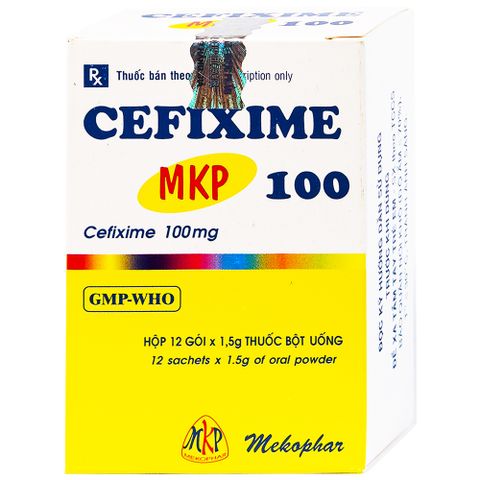  Bột pha hỗn dịch uống Cefixime MKP 100 điều trị nhiễm khuẩn (12 gói) 