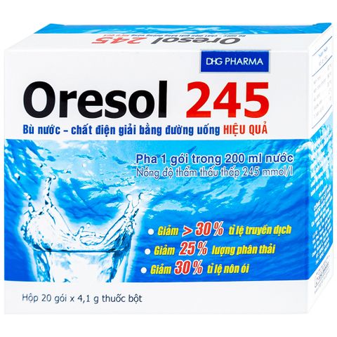  Bột pha uống Oresol 245 DHG Pharma bù nước, bổ sung chất điện giải, điều trị mất nước do tiêu chảy (20 gói x 4.1g) 