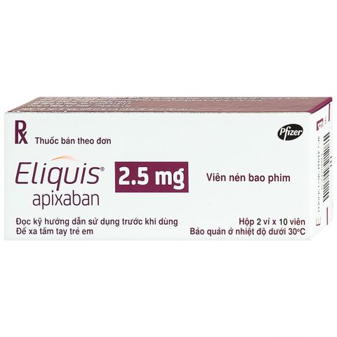  Thuốc Eliquis 2.5mg Pfizer phòng ngừa biến cố thuyên tắc huyết khối tĩnh mạch, đột quỵ (20 viên) 