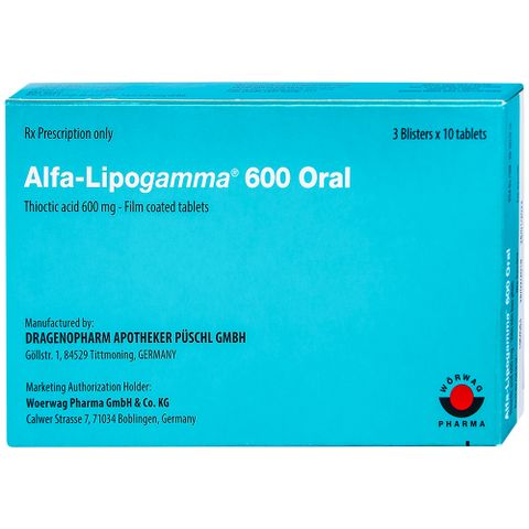  Thuốc Alfa-Lipogamma 600 Oral Worwag hỗ trợ điều trị đa thần kinh đái tháo đường (3 vỉ x 10 viên) 