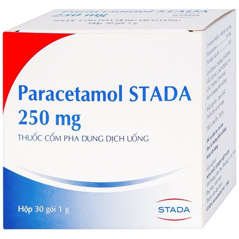  Cốm Paracetamol Stada 250mg điều trị các cơn đau do cảm cúm, nhức đầu, đau họng (30 gói x 1g) 