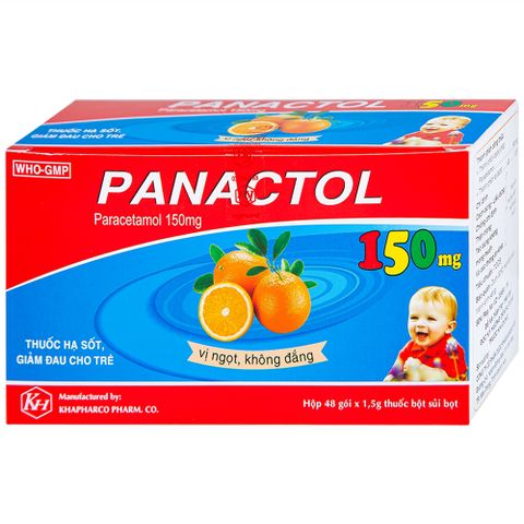  Bột sủi Panactol 150mg Khapharco vị ngọt, không đắng, hạ sốt, giảm đau cho trẻ (48 gói x 1.5g) 