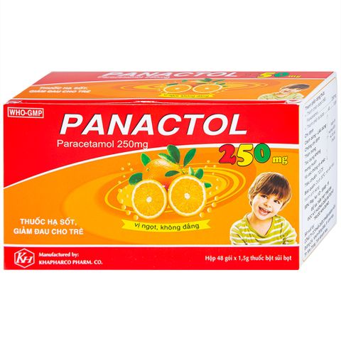  Bột sủi Panactol 250mg Khapharco vị ngọt, không đắng, hạ sốt, giảm đau cho trẻ (48 gói x 1.5g) 