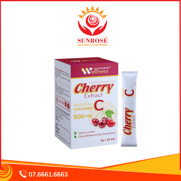  Cherry Extract 500mg Vitamin C bột uống Tpbvsk - Hỗ trợ tăng cường hệ miễn dịch và sức đề kháng, Hàng chuẩn Việt Nam, Hộp 30 gói. 
