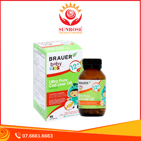  Brauer Ultra Pure Cod Liver Oil With DHA giúp phát triển xương cho bé chai 90 viên 