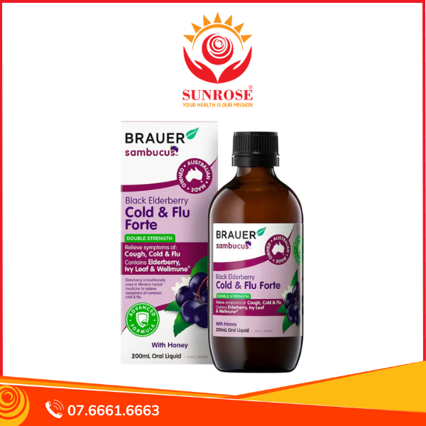  Siro BRAUER BlackElderberry Cold & Flu forte Giảm triệu chứng cảm cúm, cảm lạnh cho trẻ (Chai 100ML) 