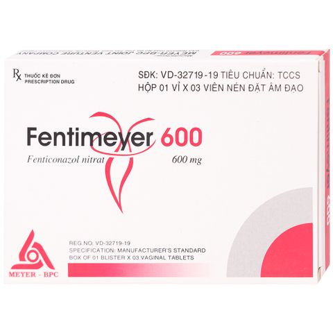  Viên đặt âm đạo Fentimeyer 600 Meyer-BPC điều trị bệnh nấm Candida sinh dục (1 vỉ x 3 viên) 