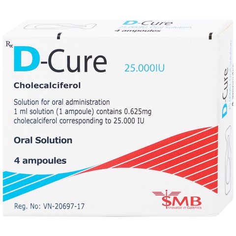  Dung dịch D-Cure 25000IU SMB phòng và điều trị thiếu vitamin D (1 vỉ x 4 ống) 