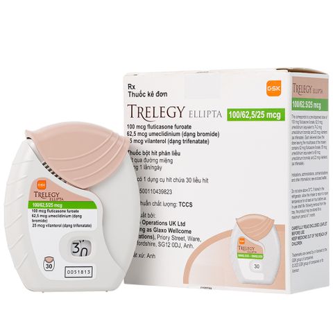  Thuốc bột hít phân liều Trelegy Ellipta GSK điều trị hen phế quản, bệnh phổi tắc nghẽn mãn tính (30 liều hít) 