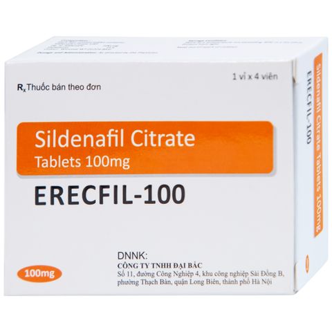  Thuốc Erecfil-100 Sildenafil Citrate điều trị rối loạn cương dương (1 vỉ x 4 viên) 