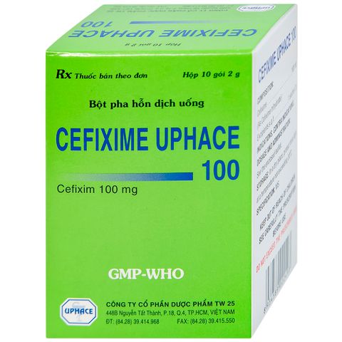  Bột pha hỗn dịch uống Cefixime Uphace 100mg điều trị nhiễm khuẩn (10 gói x 2g) 