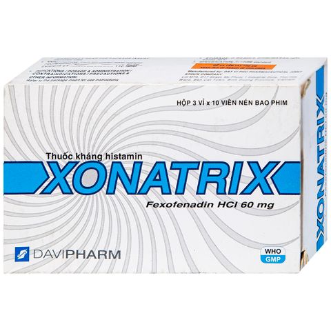  Thuốc Xonatrix 60mg DaviPharm điều trị triệu chứng viêm mũi dị ứng theo mùa (3 vỉ x 10 viên) 