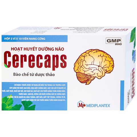  Hoạt huyết dưỡng não Cerecaps Mediplantex điều trị suy giảm trí nhớ, đau đầu (3 vỉ x 10 viên) 