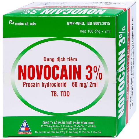  Dung dịch tiêm Novocain 3% Vinphaco gây tê tiêm thấm, gây tê vùng, gây tê tủy sống (100 ống x 2ml) 
