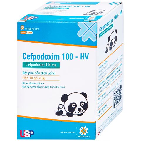  Bột pha hỗn dịch uống Cefpodoxim 100-HV USP điều trị nhiễm khuẩn (10 gói x 3g) 