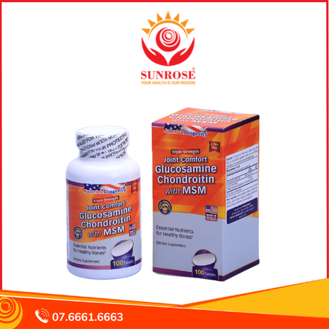  GLUCOSAMINE CHONDROITIN MSM viên uống Tpbvsk - Hỗ Trợ Xương Khớp, Hàng chuẩn USA, Hộp/100 Viên. 