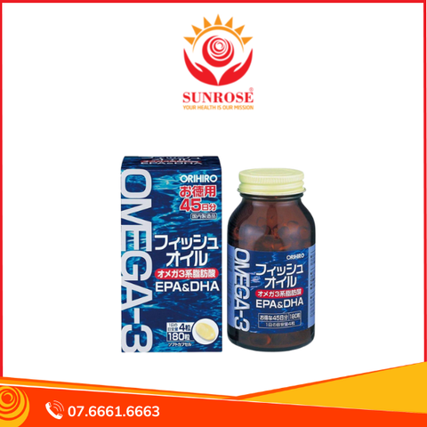  OMEGA-3 ORIHIRO viên uống Tpbvsk  -  Giúp Bổ Não, Mắt, Chuẩn Nhật Bản, Lọ/180 Viên 