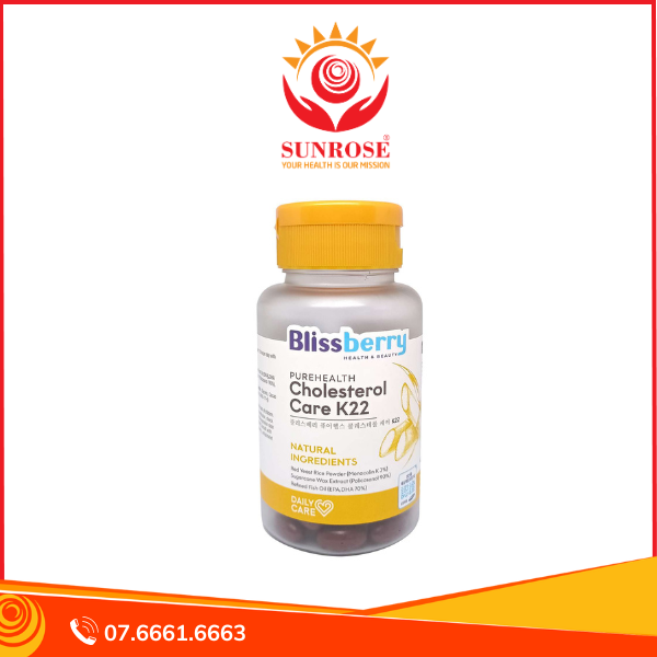  Blissberry Purehealth Cholesterol Care K22 Viên uống Tpbvsk - Giảm Cholesterol, Hàng Chuẩn Hàn Quốc, Hộp 60 viên 