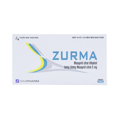 Thuốc Zurma 5mg DaviPharm điều trị các triệu chứng dạ dày, ruột (10 vỉ x 10 viên) 