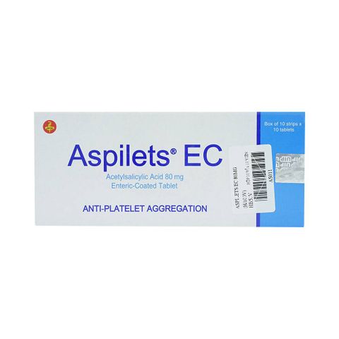  Thuốc Aspilets EC 80mg phòng ngừa nhồi máu cơ tim, đột quỵ (10 vỉ x 10 viên) 