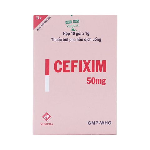  Bột pha hỗn dịch uống Cefixim 50mg Vidipha điều trị nhiễm khuẩn (10 gói) 