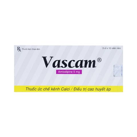 Thuốc Vascam 5mg United điều trị cao huyết áp, đau thắt ngực ổn định mạn tính (3 vỉ x 10 viên) 