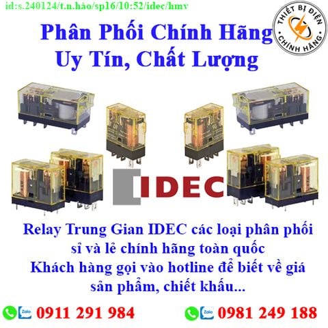 Relay Trung Gian IDEC các loại về kho nhiều, chưa cập nhật hết sản phẩm, giá, chính sách khuyến mãi, chiết khấu, vui lòng liên hệ để biết thêm chi tiết