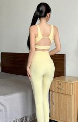Bộ Đồ Tập Gym Yoga Nữ UNIQ Cool Peel - Áo Cổ Vuông Lưng Đồng Hồ Cát & Quần Legging