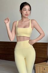 Bộ Đồ Tập Gym Yoga Nữ UNIQ Cool Peel - Áo Cổ Vuông Lưng Đồng Hồ Cát & Quần Legging