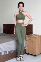 Bộ Đồ Tập Gym Yoga Nữ UNIQ Cool Peel - Áo Viền Sóng Chéo Ngực & Quần Legging Dài Viền Sóng