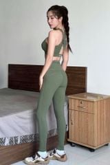 Bộ Đồ Tập Gym Yoga Nữ UNIQ Cool Peel - Áo Viền Sóng Chéo Ngực & Quần Legging Dài Viền Sóng