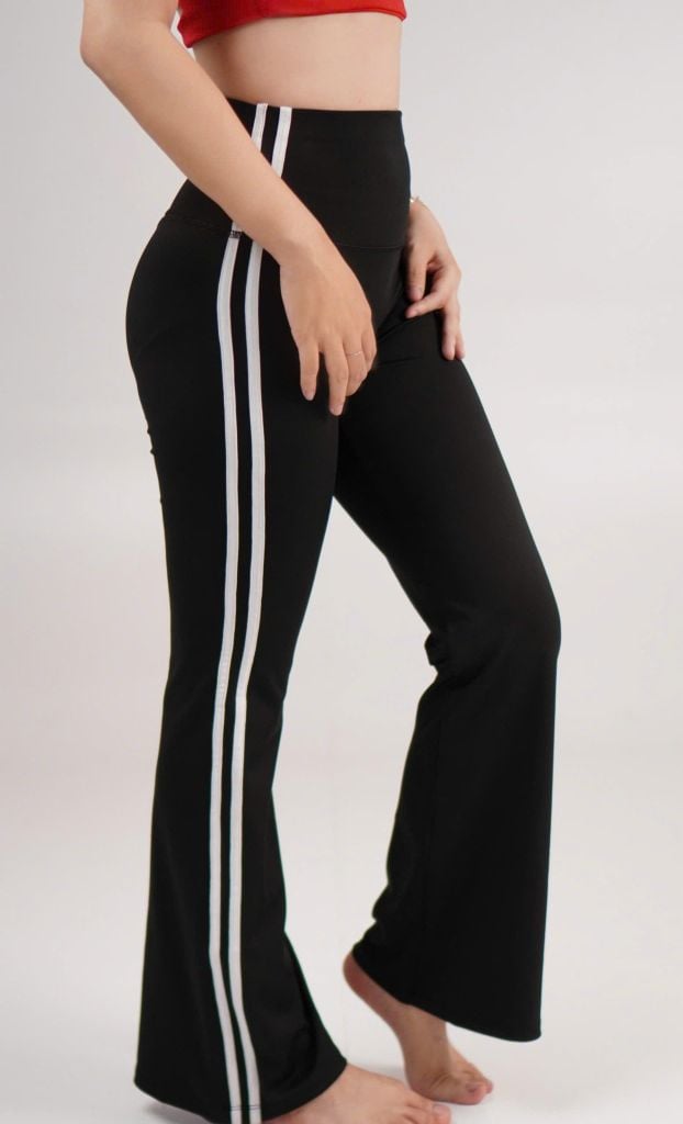 Quần Legging Gym Yoga Nữ UNIQ Cool Peel Cạp Cao Ống Loe Sọc Trắng