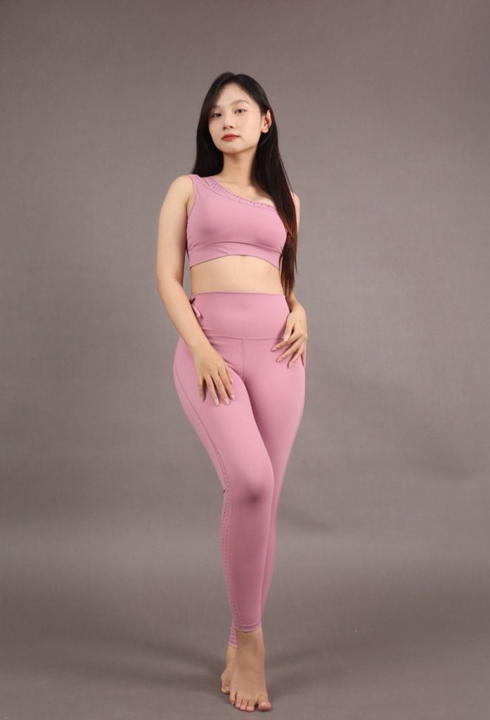 Bộ Đồ Tập Gym Yoga Nữ UNIQ Cool Peel – Áo Lệch Vai & Quần Legging Thắt Nơ Hông