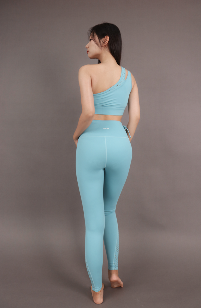 Bộ Đồ Tập Gym Yoga Nữ UNIQ Cool Peel – Áo Lệch Vai & Quần Legging Thắt Nơ Hông