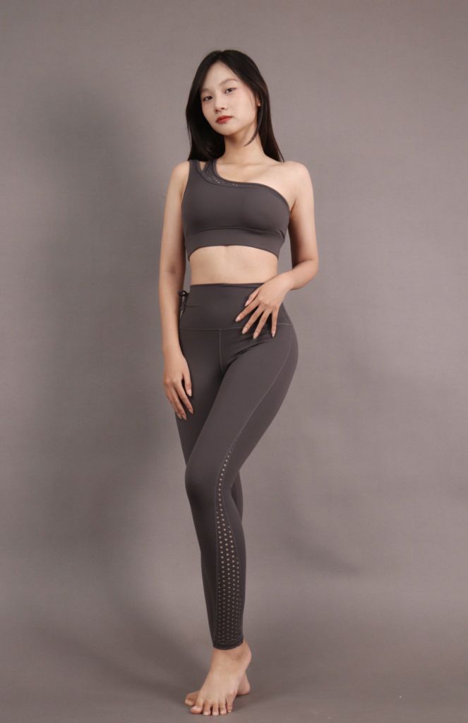 Bộ Đồ Tập Gym Yoga Nữ UNIQ Cool Peel – Áo Lệch Vai & Quần Legging Thắt Nơ Hông