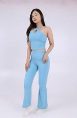 Bộ Đồ Tập Gym Yoga Nữ UNIQ Cool Peel - Áo Chéo Ngực Nhún Sườn Áo & Quần Legging Ống Loe