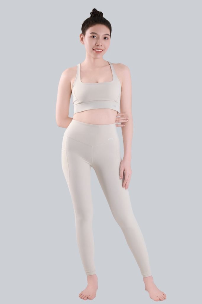 Bộ Đồ Tập Gym Yoga Nữ UNIQ Cool Peel - Áo Cổ Vuông Lưng Chữ X & Quần Legging Cạp Cao