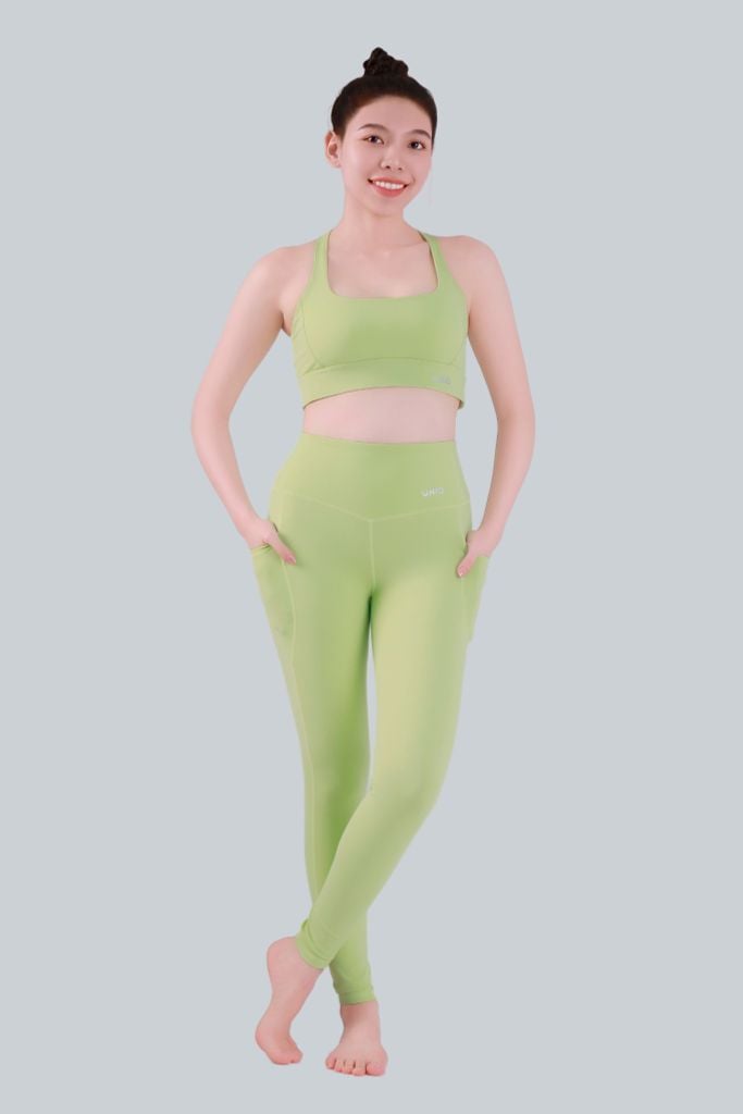 Bộ Đồ Tập Gym Yoga Nữ UNIQ Cool Peel - Áo Cổ Vuông Lưng Chữ X & Quần Legging Cạp Cao