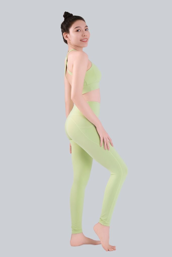 Bộ Đồ Tập Gym Yoga Nữ UNIQ Cool Peel - Áo Cổ Vuông Lưng Chữ X & Quần Legging Cạp Cao