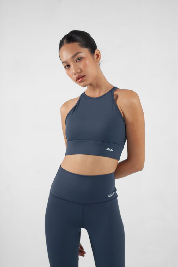 UniqFit Áo Tập Nữ Cool Peel Cổ Cao Xanh Navy