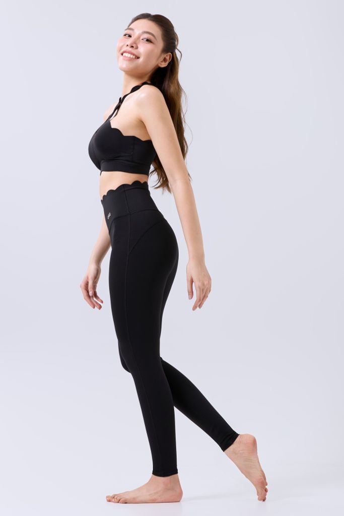 Bộ Đồ Tập Gym Yoga Nữ UNIQ Cool Peel - Áo Viền Sóng Chéo Ngực & Quần Legging Dài Viền Sóng