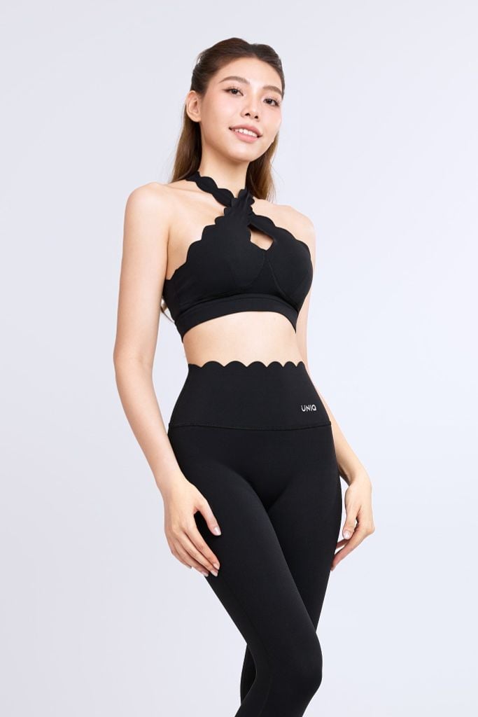 Bộ Đồ Tập Gym Yoga Nữ UNIQ Cool Peel - Áo Viền Sóng Chéo Ngực & Quần Legging Dài Viền Sóng
