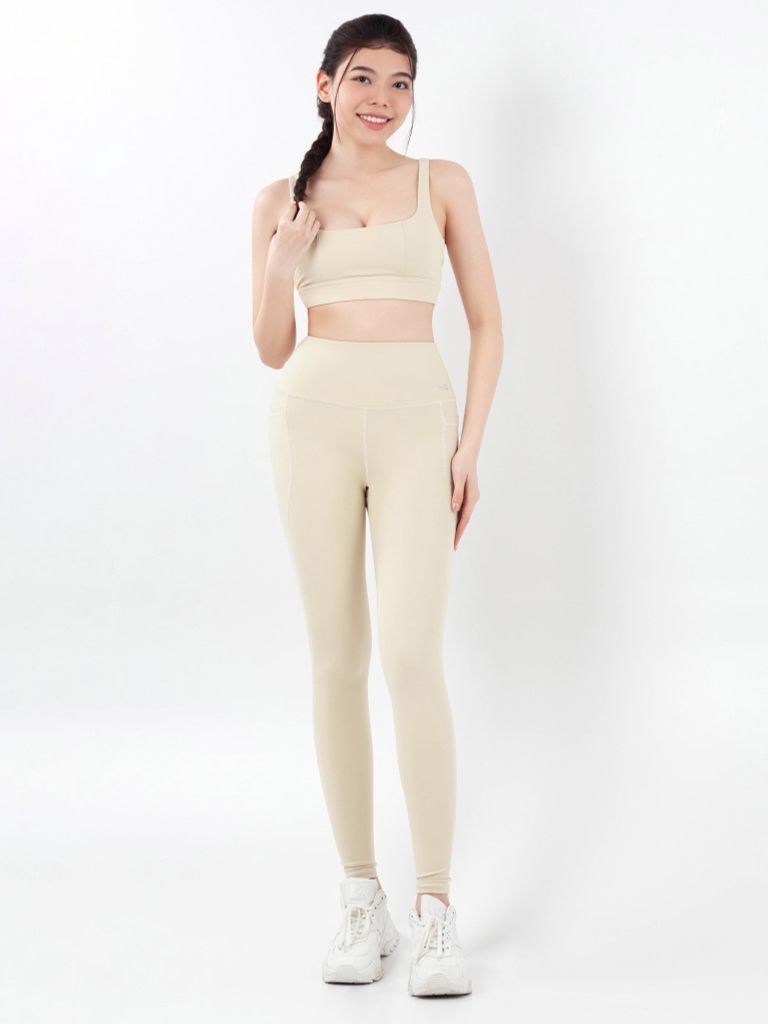 Bộ Đồ Tập Gym Yoga Nữ UNIQ Cool Peel - Áo Cổ Vuông Lưng Đồng Hồ Cát & Quần Legging