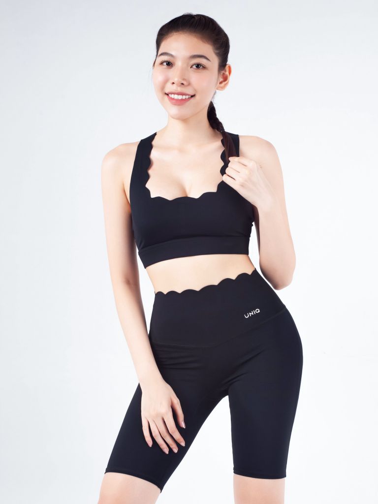 Bộ Đồ Tập Gym Yoga Nữ UNIQ Cool Peel - Áo Chéo Viền Sóng & Quần Legging Đùi Viền Sóng