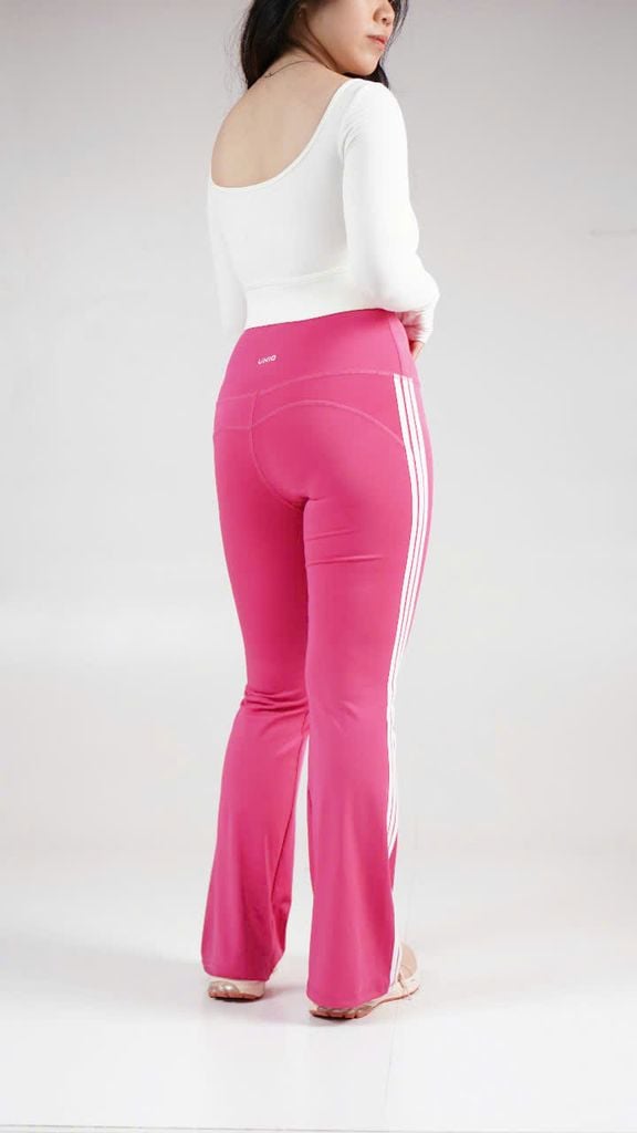 Quần Legging Gym Yoga Nữ UNIQ Cool Peel Cạp Cao Ống Loe Sọc Trắng