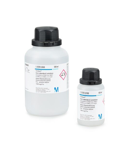  Dung dịch chuẩn sắt Fe(NO₃)₃ trong  HNO₃ 0.5 mol/l, 1000 mg/l Fe Certipur® 
