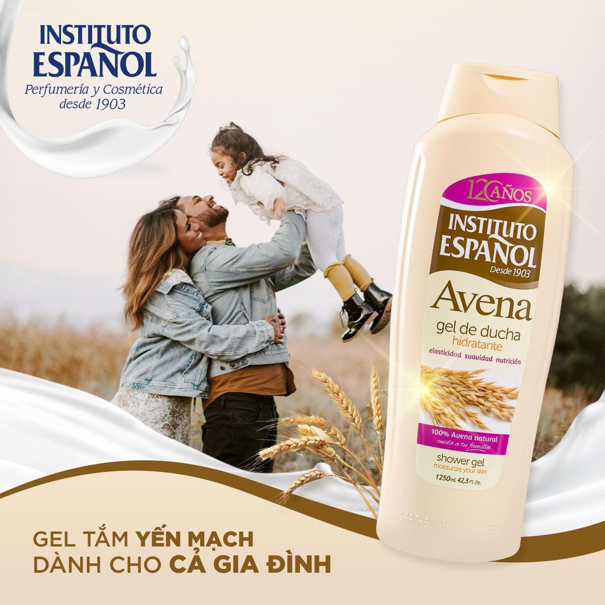  Gel tắm Yến Mạch Hỗ trợ cải thiện sắc tố, cấp ẩm dịu nhẹ Instituto Espanol Avena Shower Gel 1250ml 